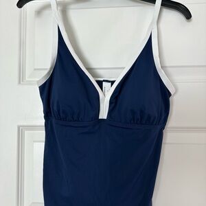 Liz Claiborne Navy One-Piece with White Trim